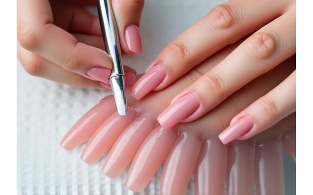 Ongles sculptés en gel et acrylique, montrant une technique impeccable