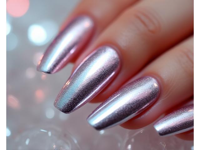 Ongles chromés brillants avec reflets métalliques