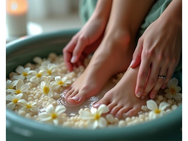 Pieds recevant un soin pédicure spa luxueux